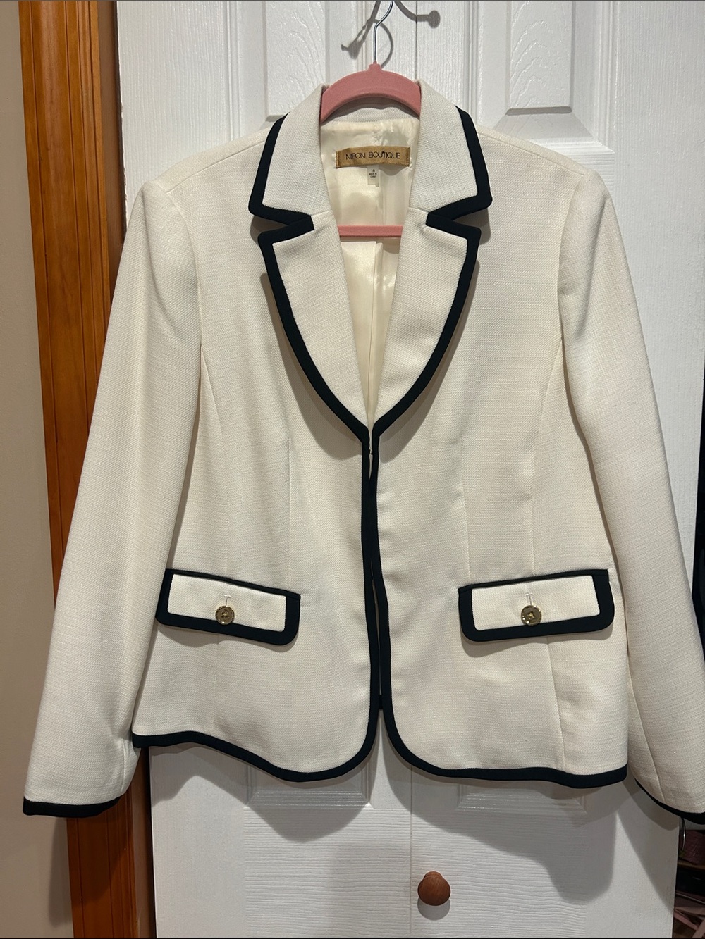 Nipon Boutique Cream Blazer with Black Trim NWOT